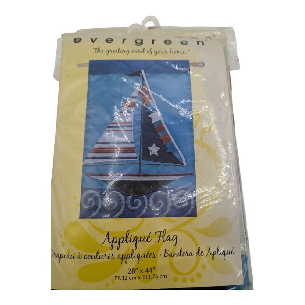 Evergreen Applique Flag 28" X 44" Nautical Sailboat Design Outdoor Decor Star